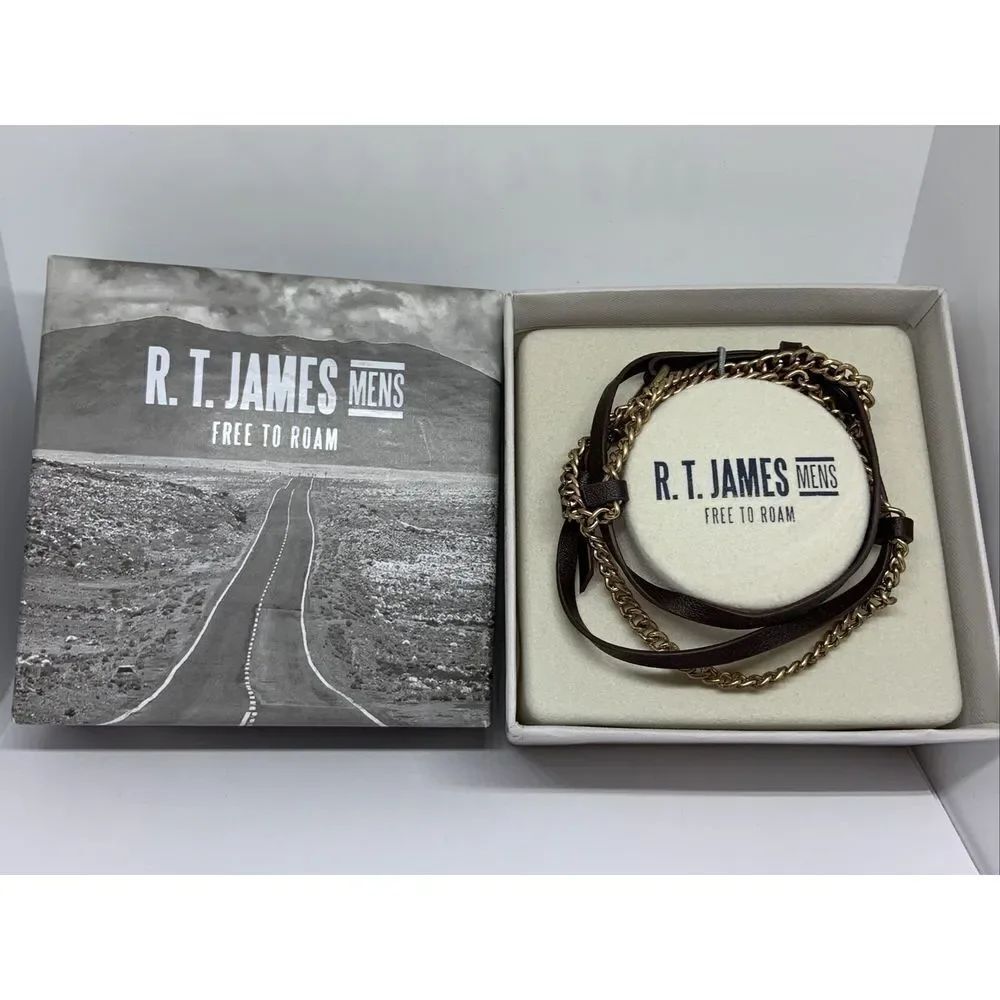 R.T. James Men's Leather & Chain Wrap Bracelet Approximate Length: 8-1/2 CP77